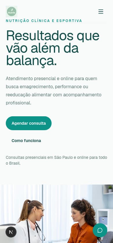 Preview mobile da landing page da Nutri Carolina